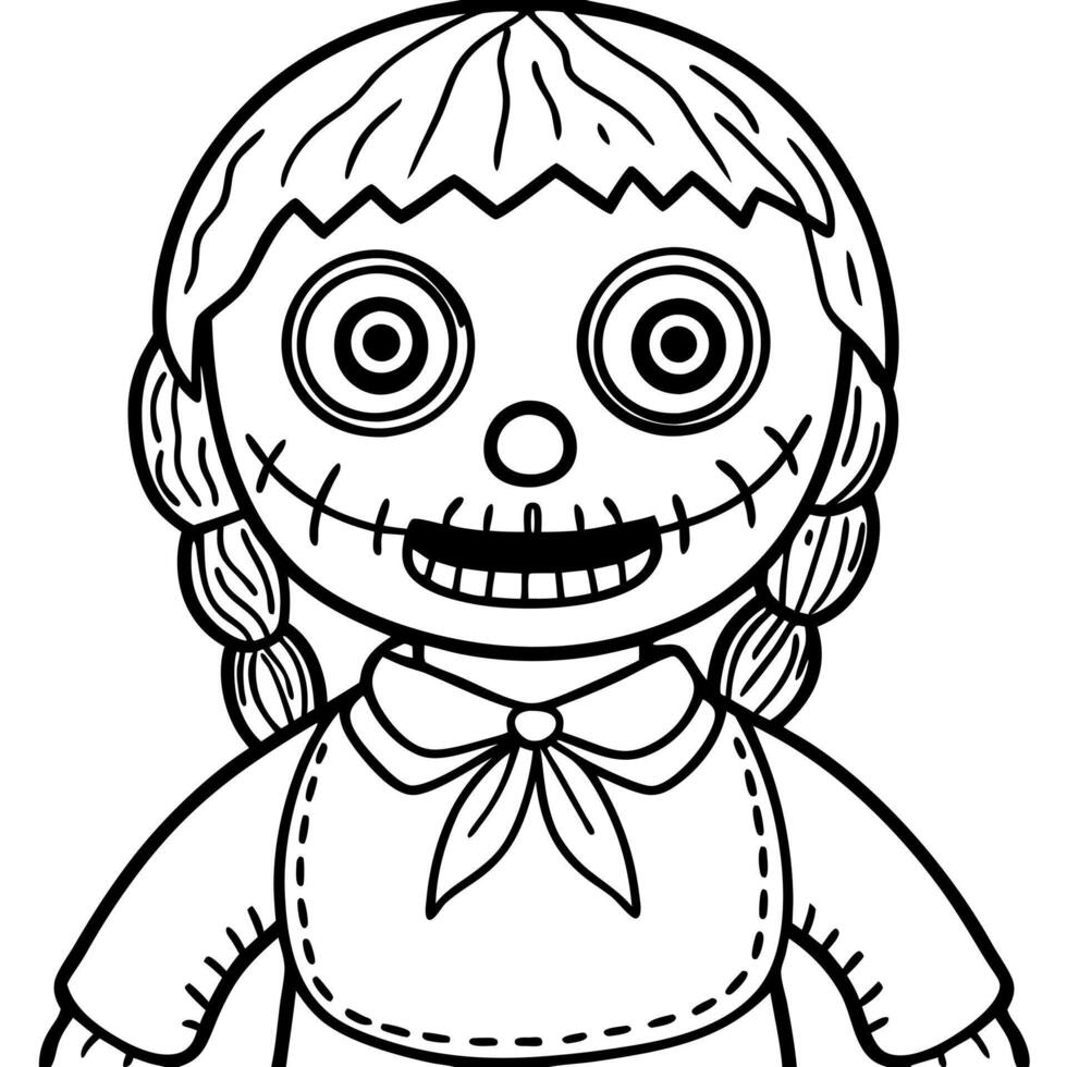 Creepy zombie doll isolated on black background. Halloween theme. vector