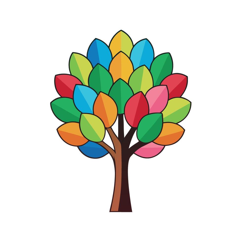 Colorful tree with multicolor leaves illustration background. 3d abstraction wallpaper for interior mural wall art decor vector