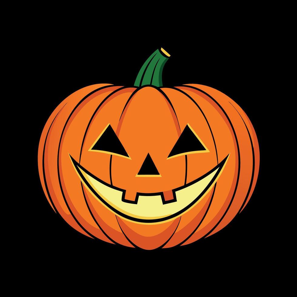 Carved out glowing orange halloween pumpkin jack o lantern on black background with copy space vector
