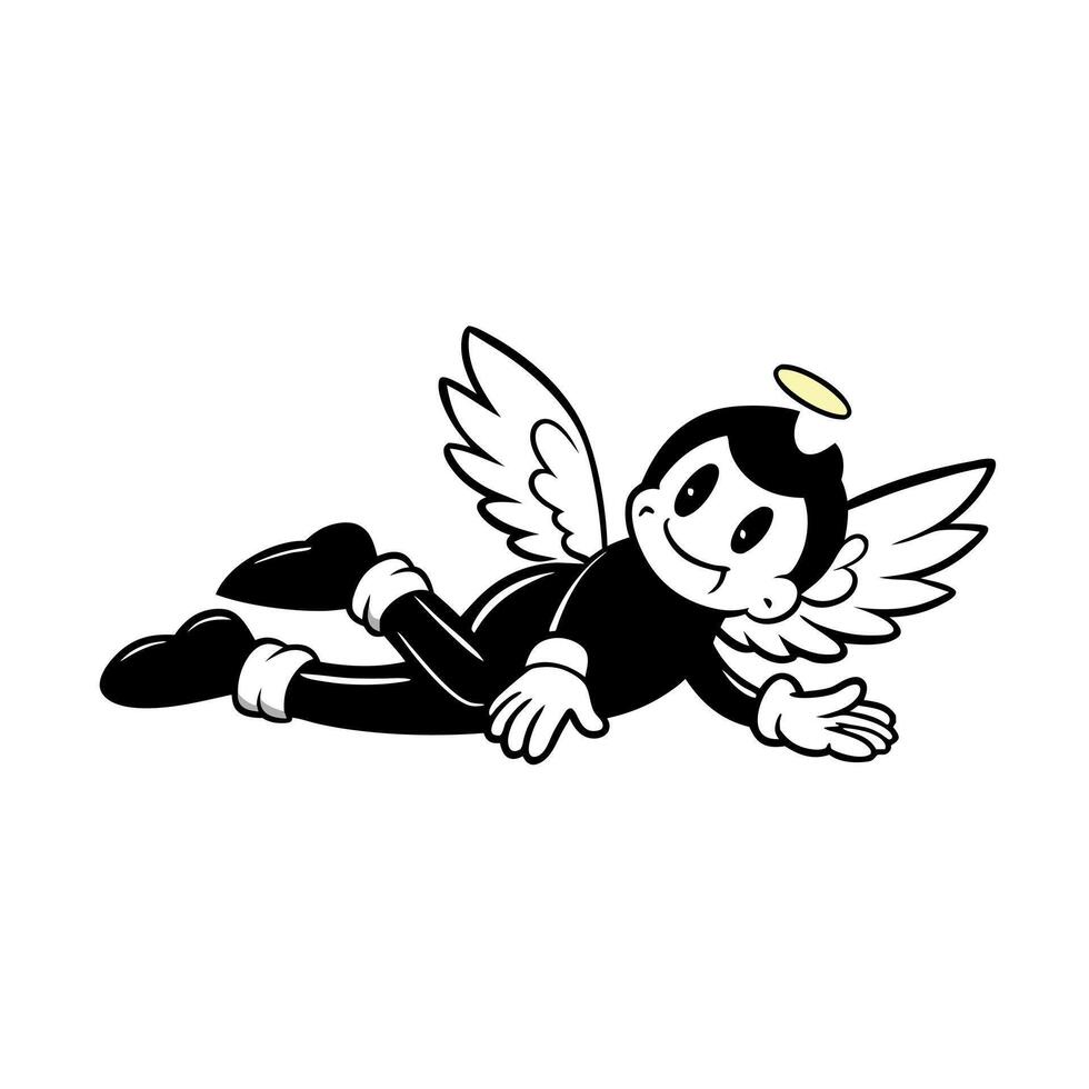 Black and white illustration of a fallen angel. vector