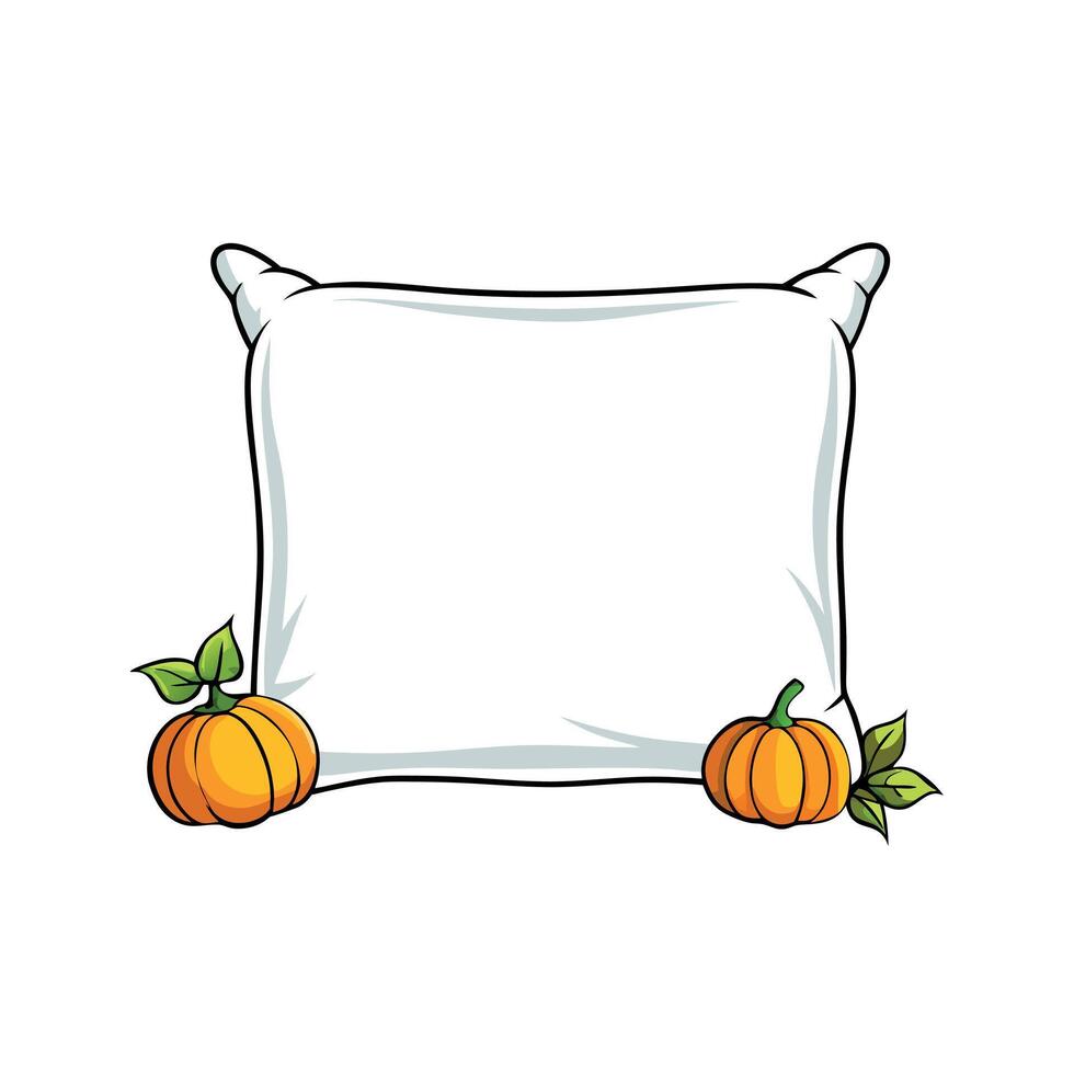 Blank White Square Throw Pillow Mockup Fall Halloween Thanksgiving Autumn Theme vector