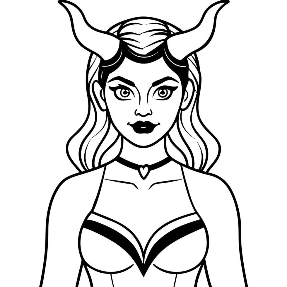 Beautiful woman in Halloween devil costume with horns vector