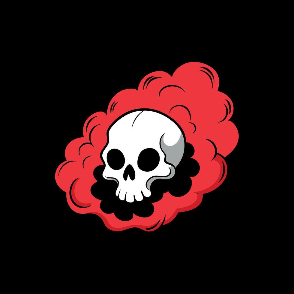 Black and white skull in red smoke on dark background vector