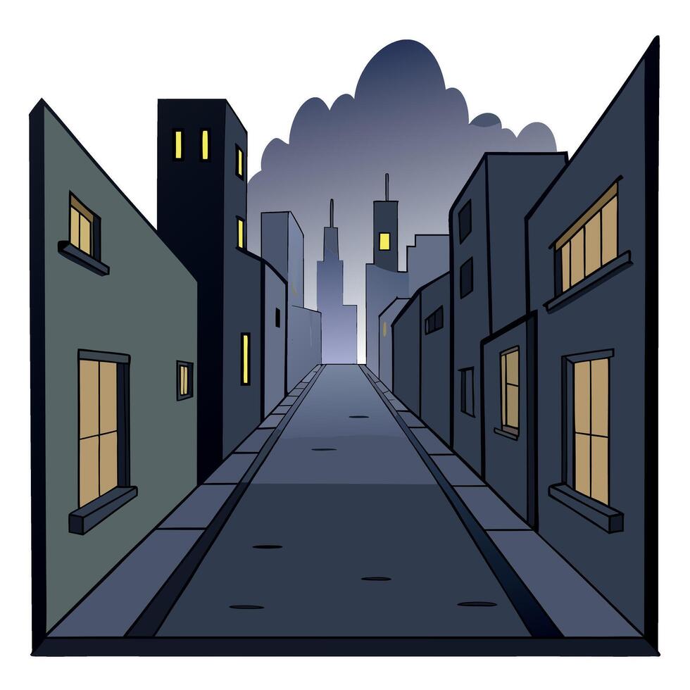 Alley fog night street city dark town urban wallpaper background vector