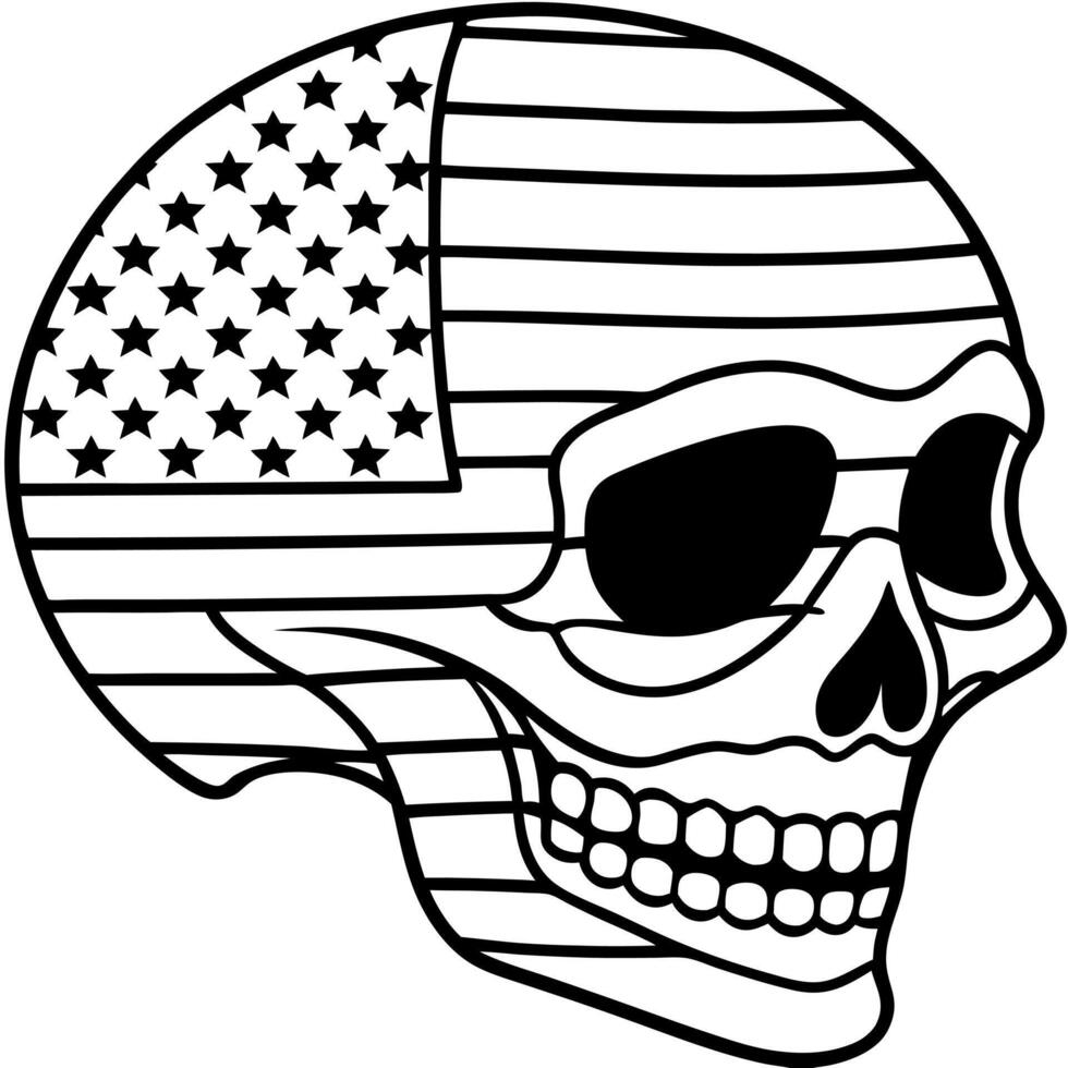 America Flag painted on a skull head transparent on background. . vector