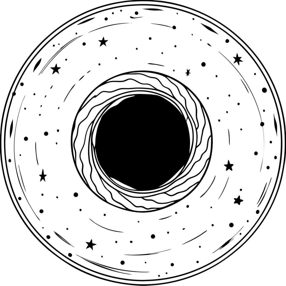 Blackhole on black empty space universe void panoramic wide angle view from vector