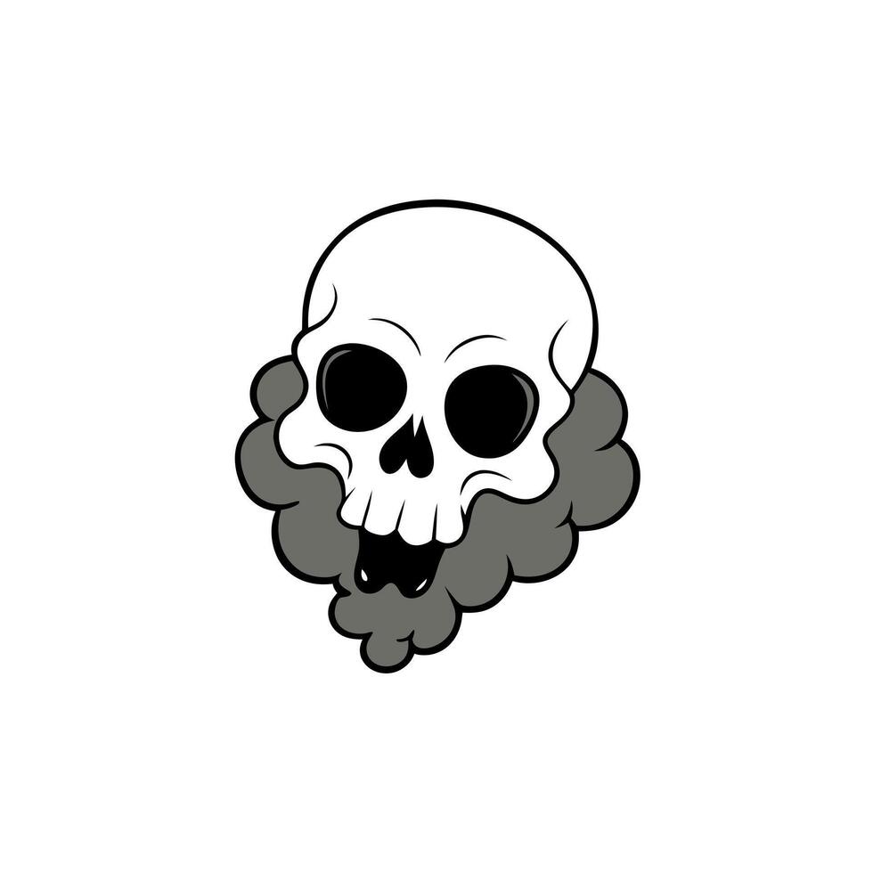 Black skull and smoke isolated on white background. . vector