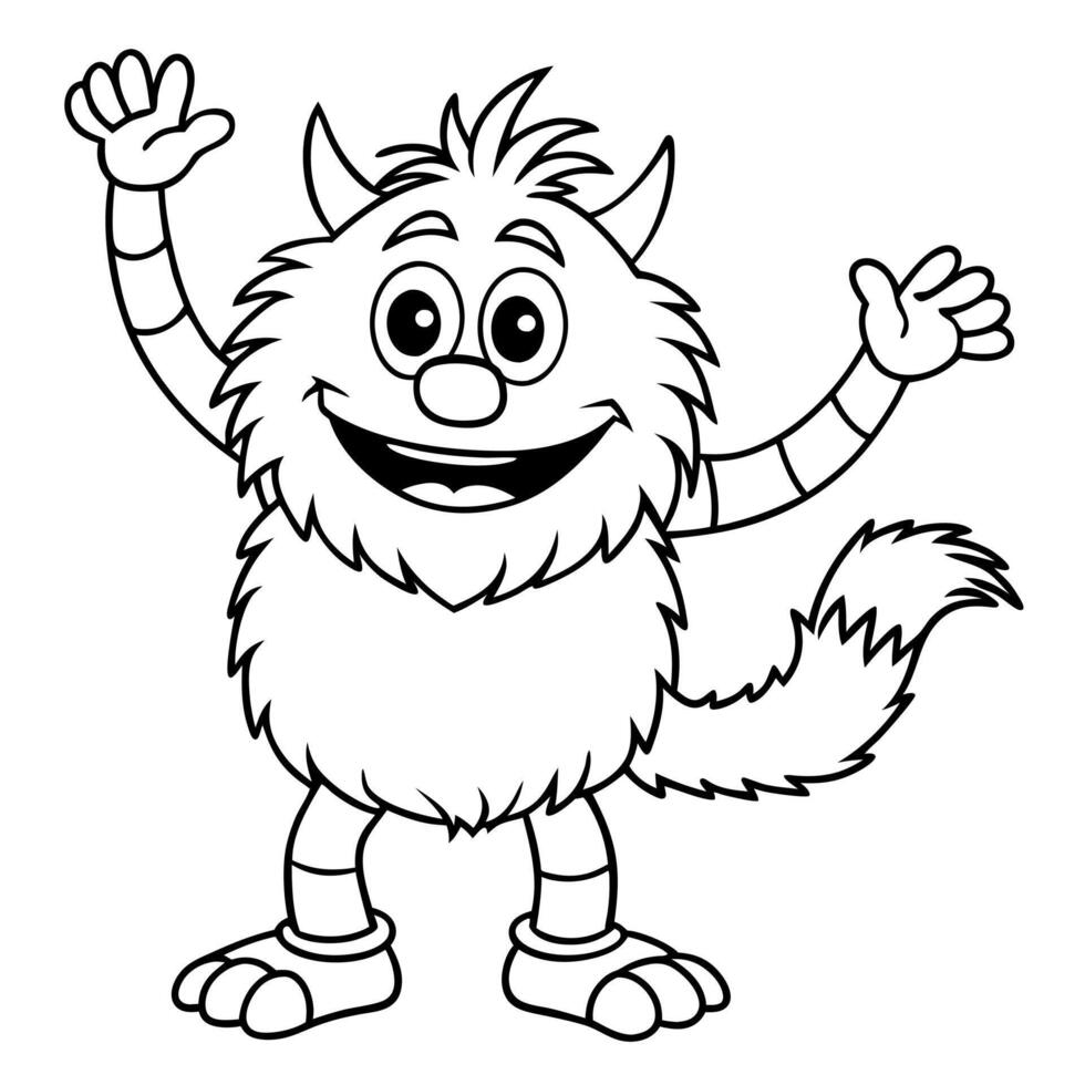 Colorful furry and cute monster dancing and waving 3D render character cartoon style Isolated on transparent background vector