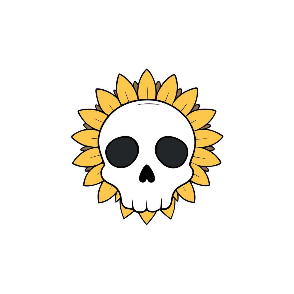 A skull with a wreath of sunflowers on its head. . vector