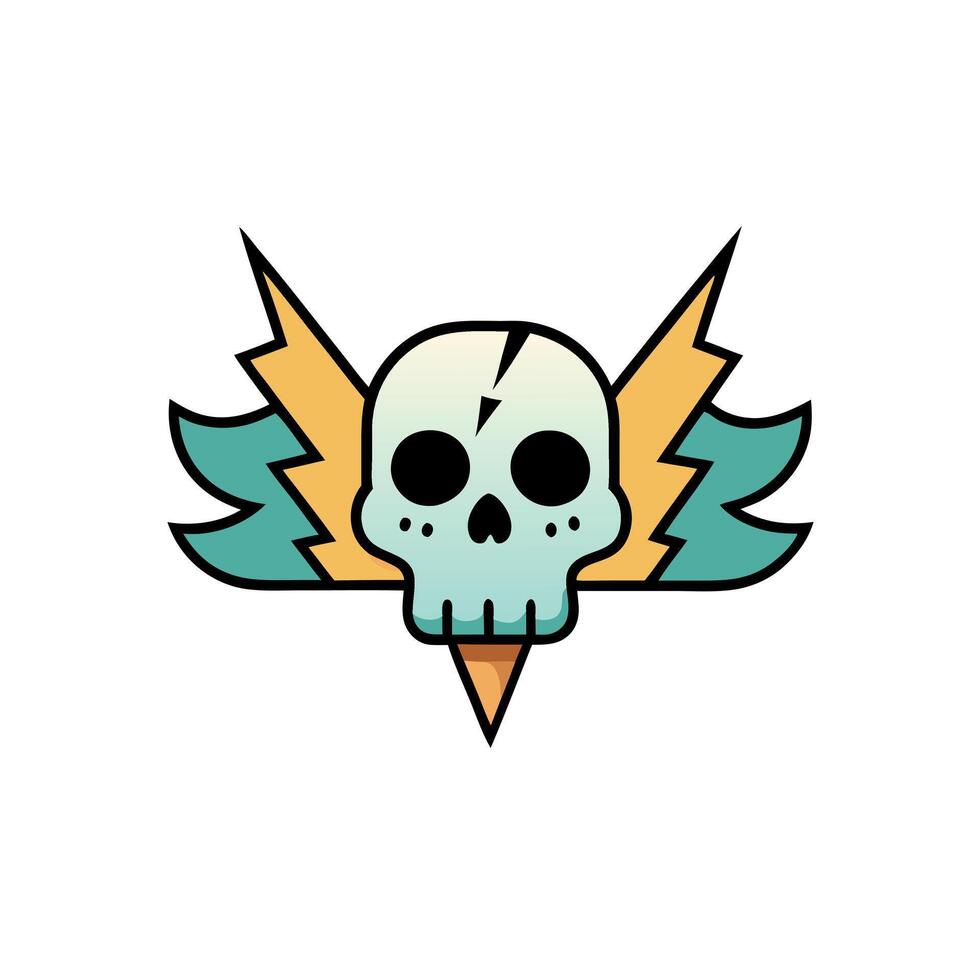 A skull with wings and lightning in the background is shown in this artistic photo of a skull with wings and lightning in the background is shown in the foreground. vector