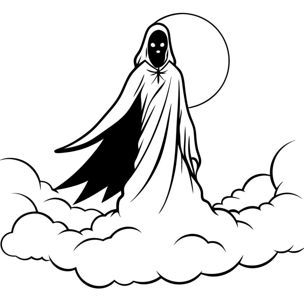 A shadowy phantom ethereal figure gliding through the fog under the full moon. Scary idea. to say the least. Computer- Artwork vector
