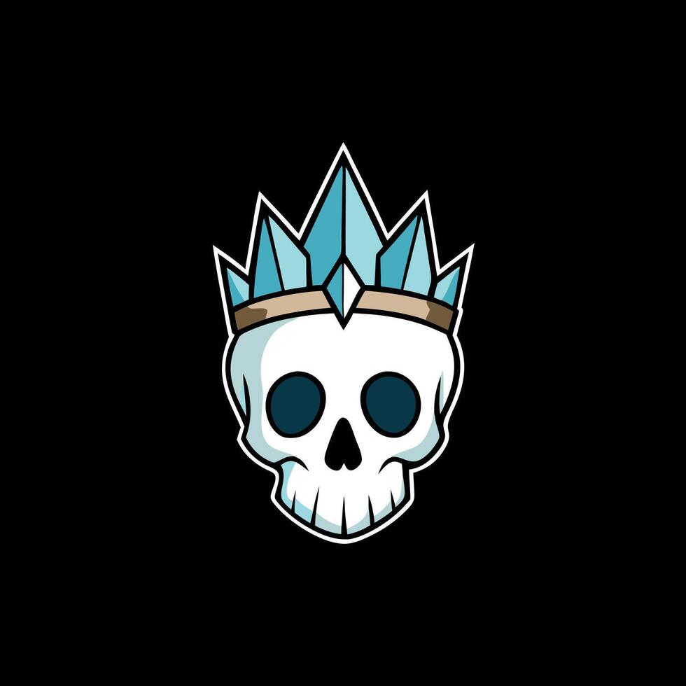 A shiny glamorous skull in a crown of rock crystal. Black background. vector