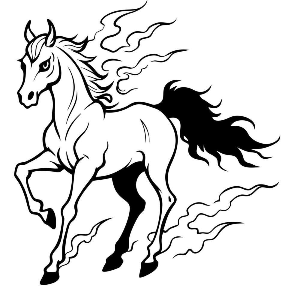 A ghostly horse moving through the mist. Spooky concept.Digital art vector
