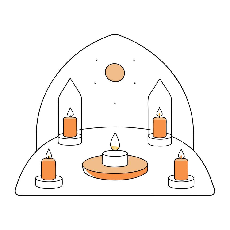 A minimalist meditation space with candles as the focal point. a serene area where one can unwind and find inner peace through meditation. all bathed in the gentle light of candles. vector