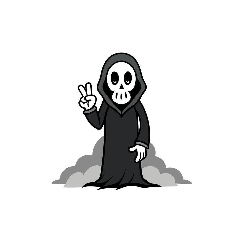 A grim reaper holding out his hand V sign in horrible background with mist vector