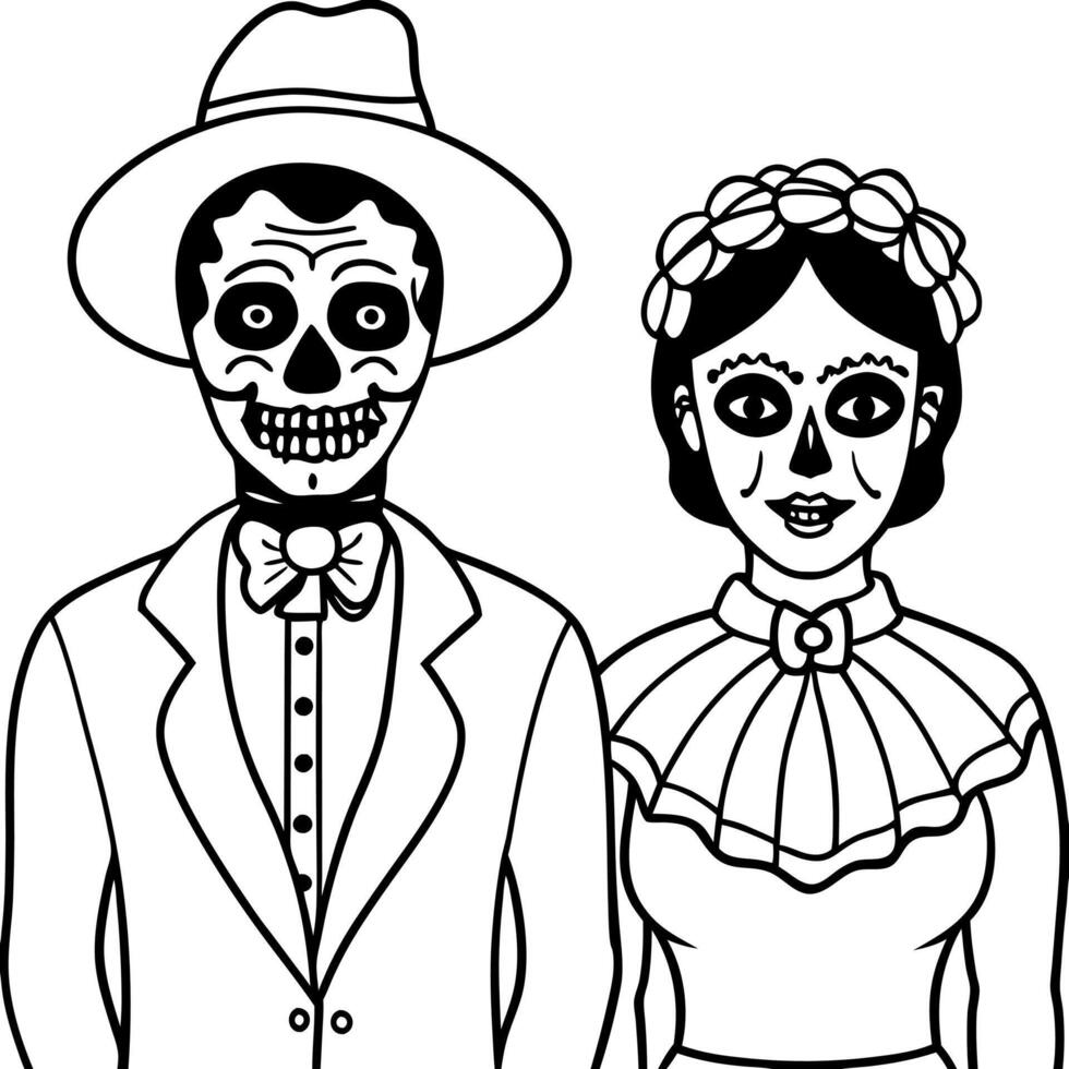 A man and a woman dressed up in day of the dead costumes. AI . Day of the Dead traditional costumes and makeup vector