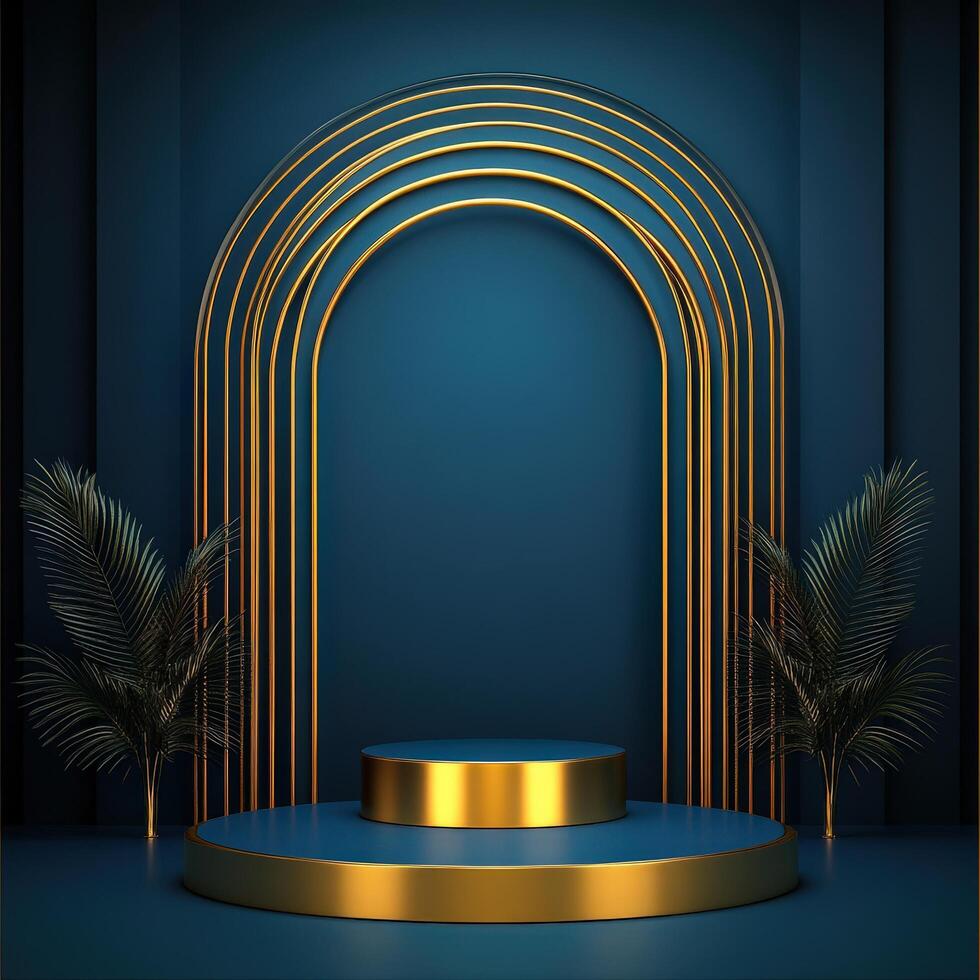 Golden stage with palm trees and arch photo