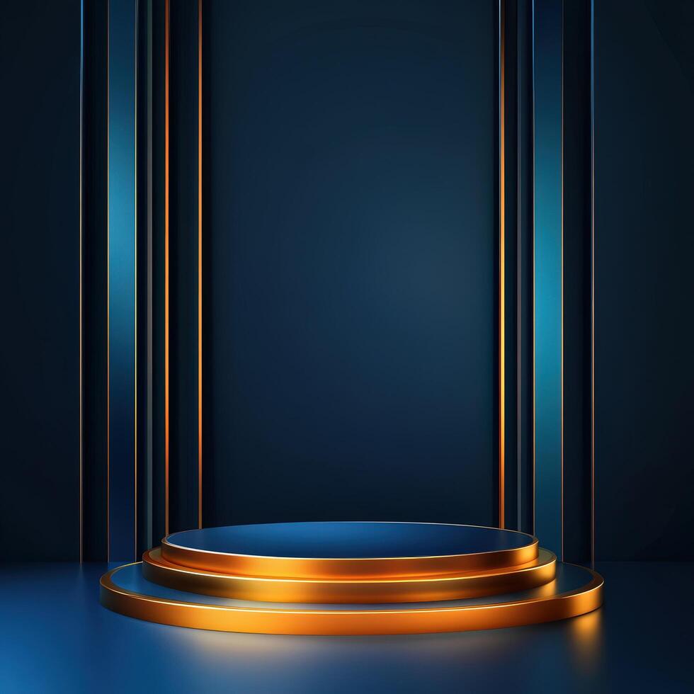 An empty podium with blue lights on it photo