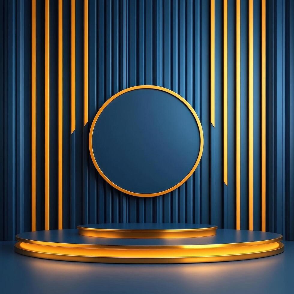 3d rendering of a stage with a round circle photo