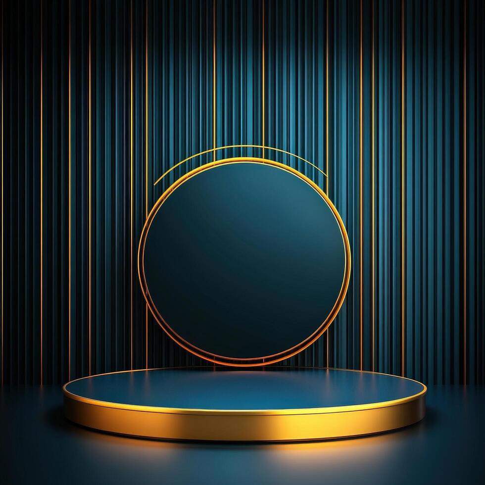 Gold podium with a round circle on a dark background photo
