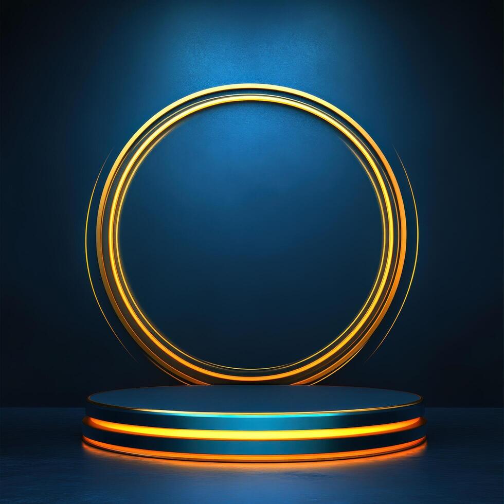 An empty podium with neon lights on it photo