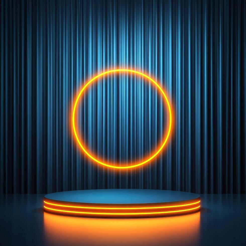 An empty stage with a neon ring on it photo
