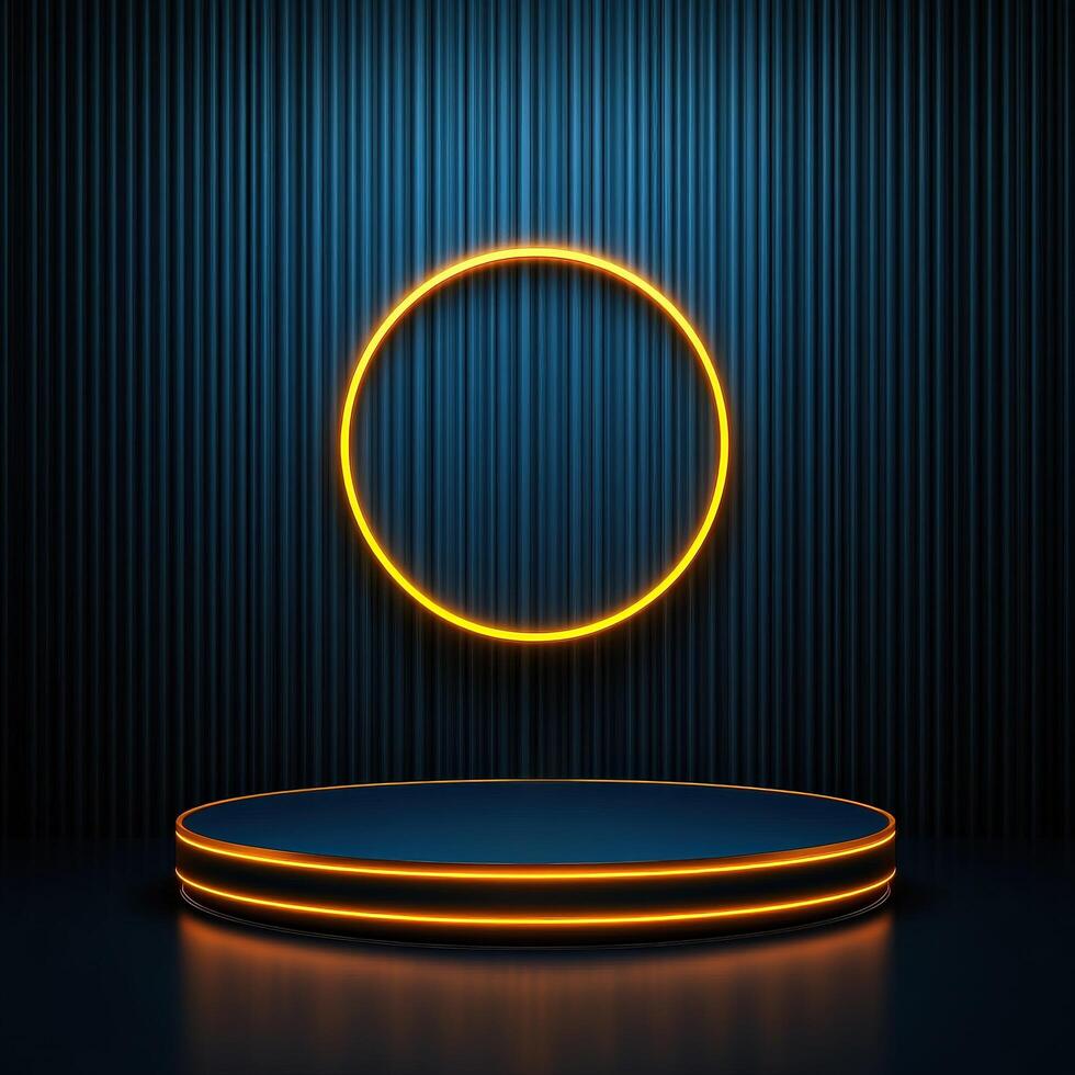 An empty stage with a neon ring on it photo