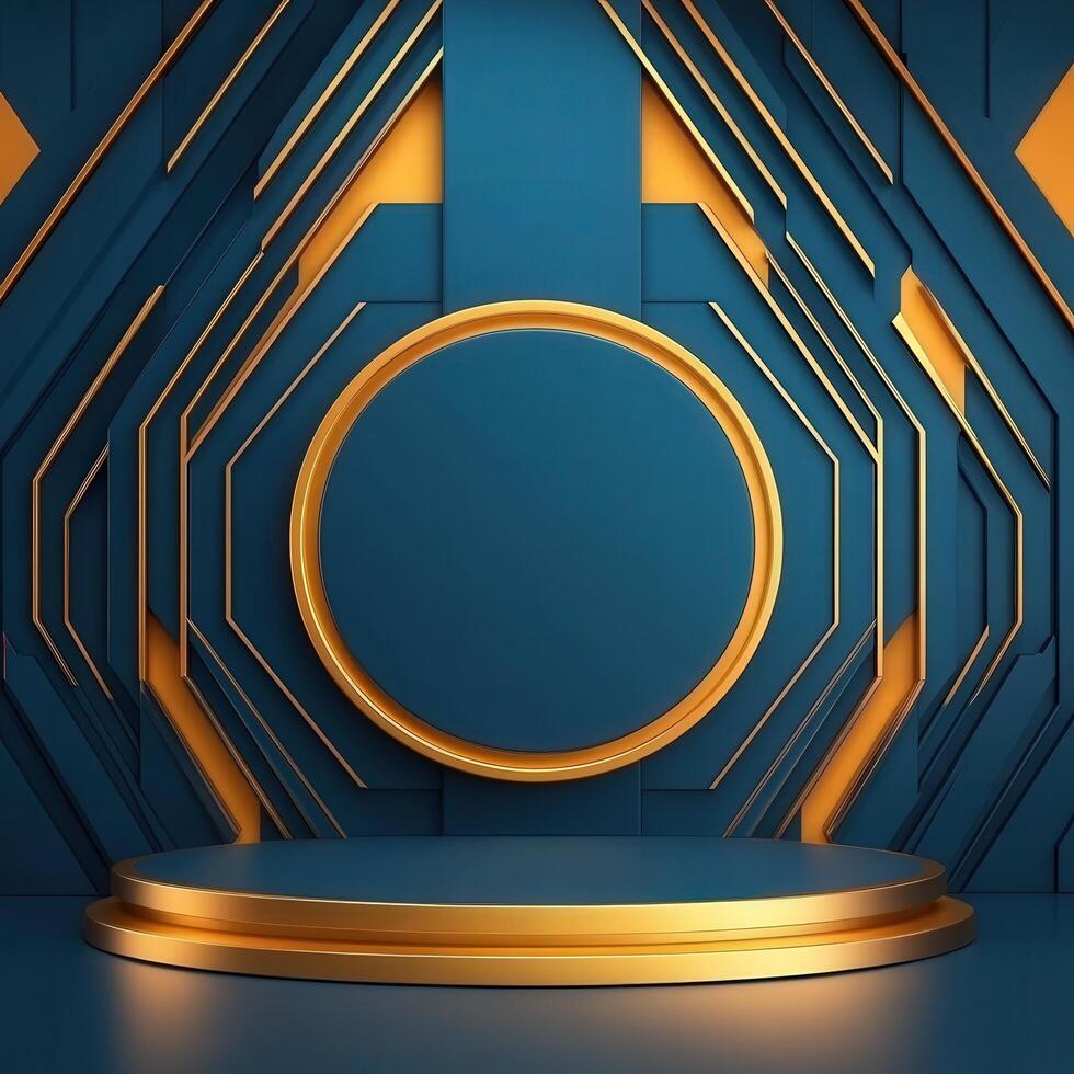 3d rendering of a podium with a blue background photo