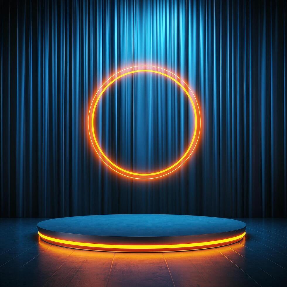 An empty stage with a neon ring on it photo
