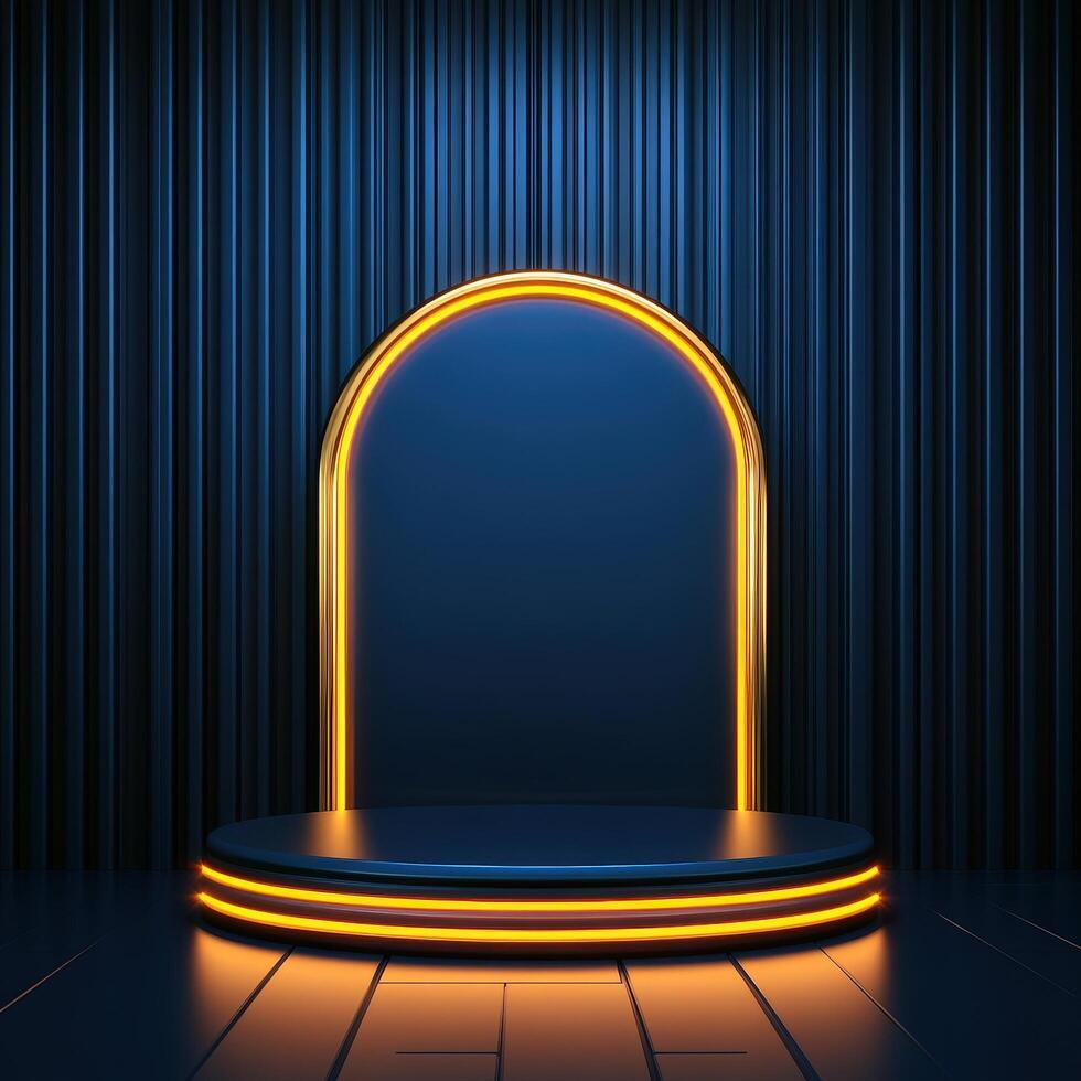 An empty stage with a neon sign on it photo