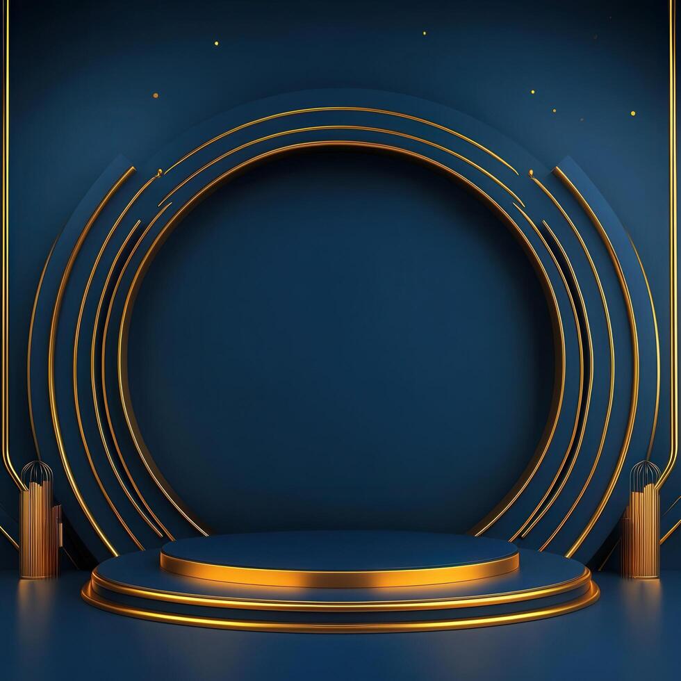 3d rendering of a stage with a gold circle photo