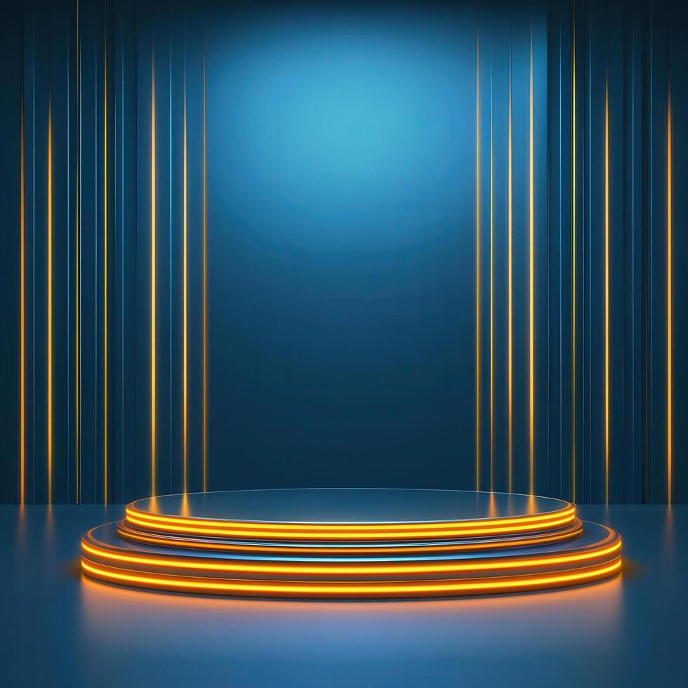 An empty stage with neon lights photo
