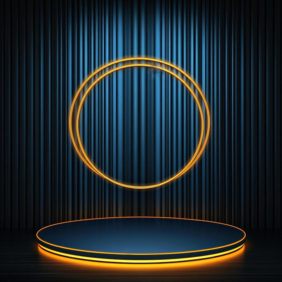 An empty stage with a neon circle on it photo