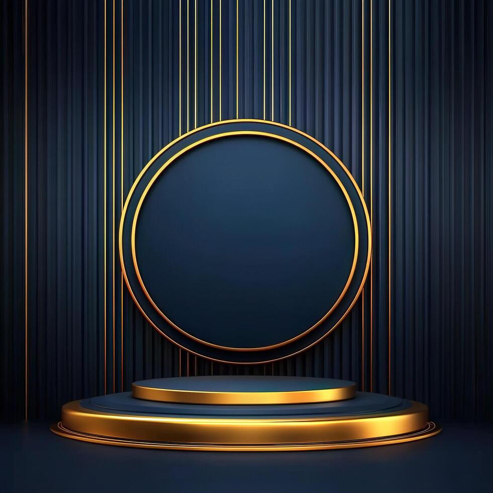 Golden podium with a round circle on a black background photo