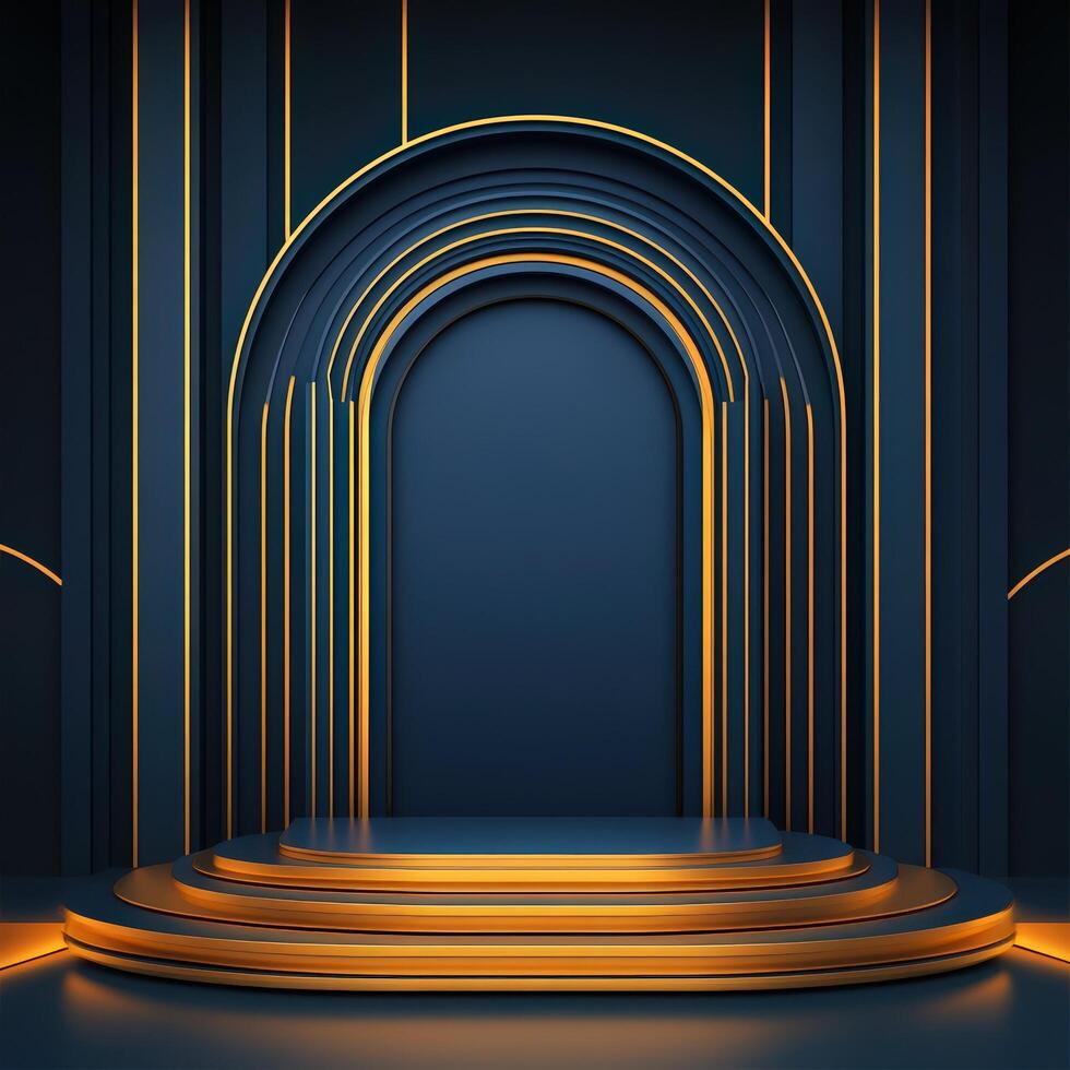 An empty stage with a golden archway photo