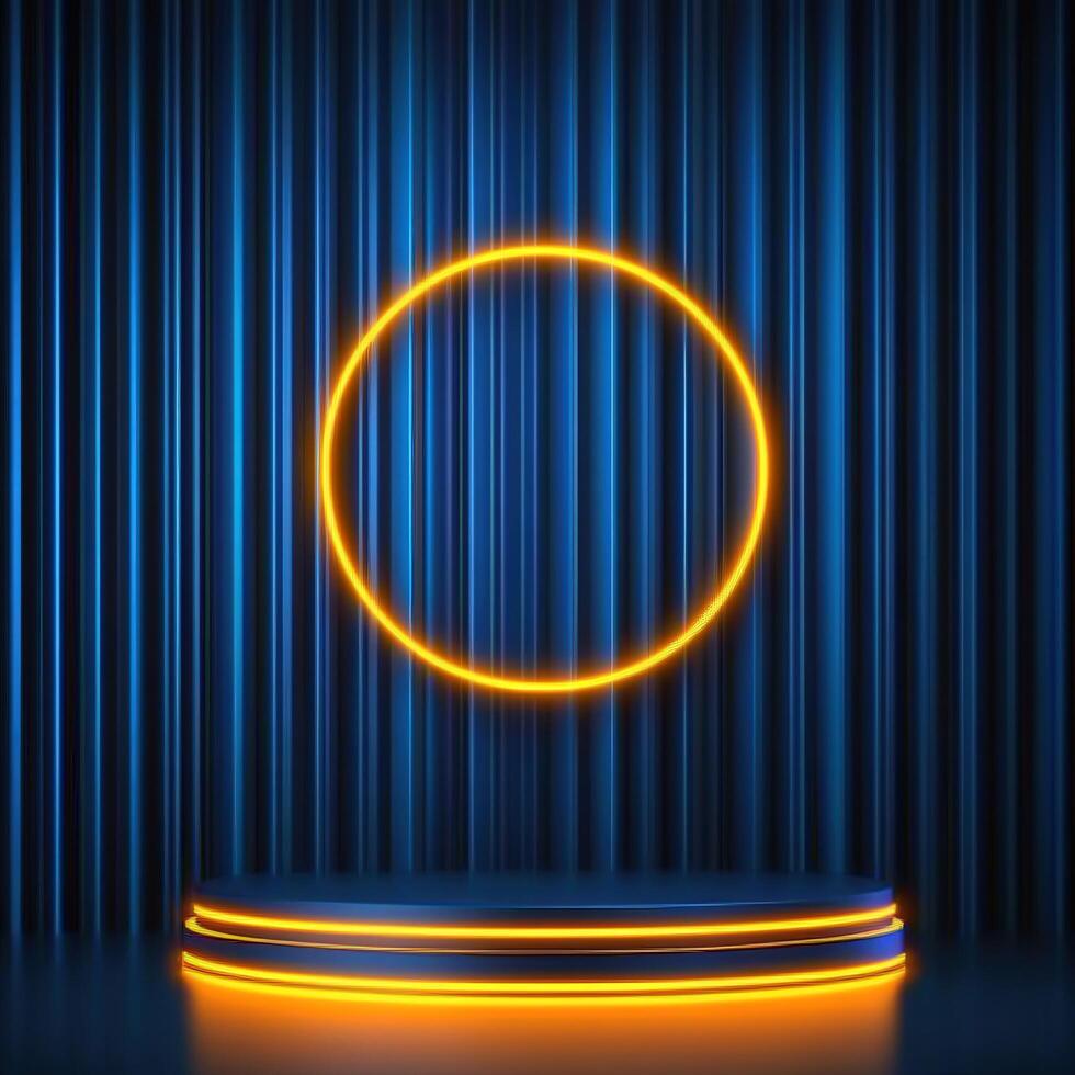Neon lights on stage with a round circle photo