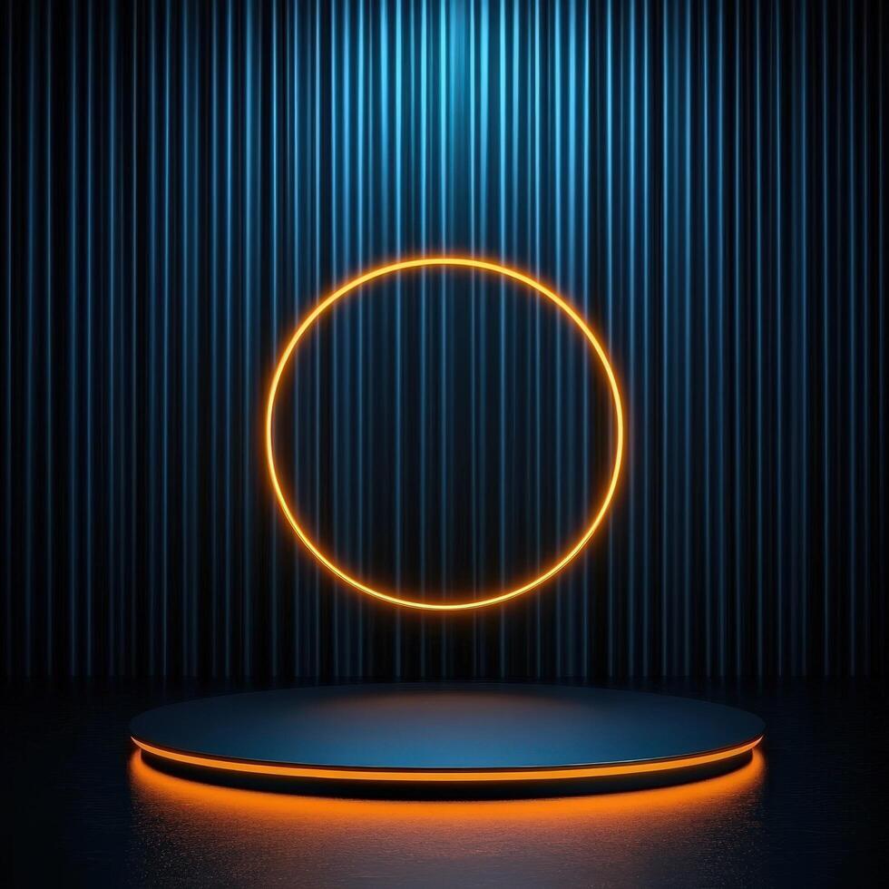An empty stage with a neon circle on it photo