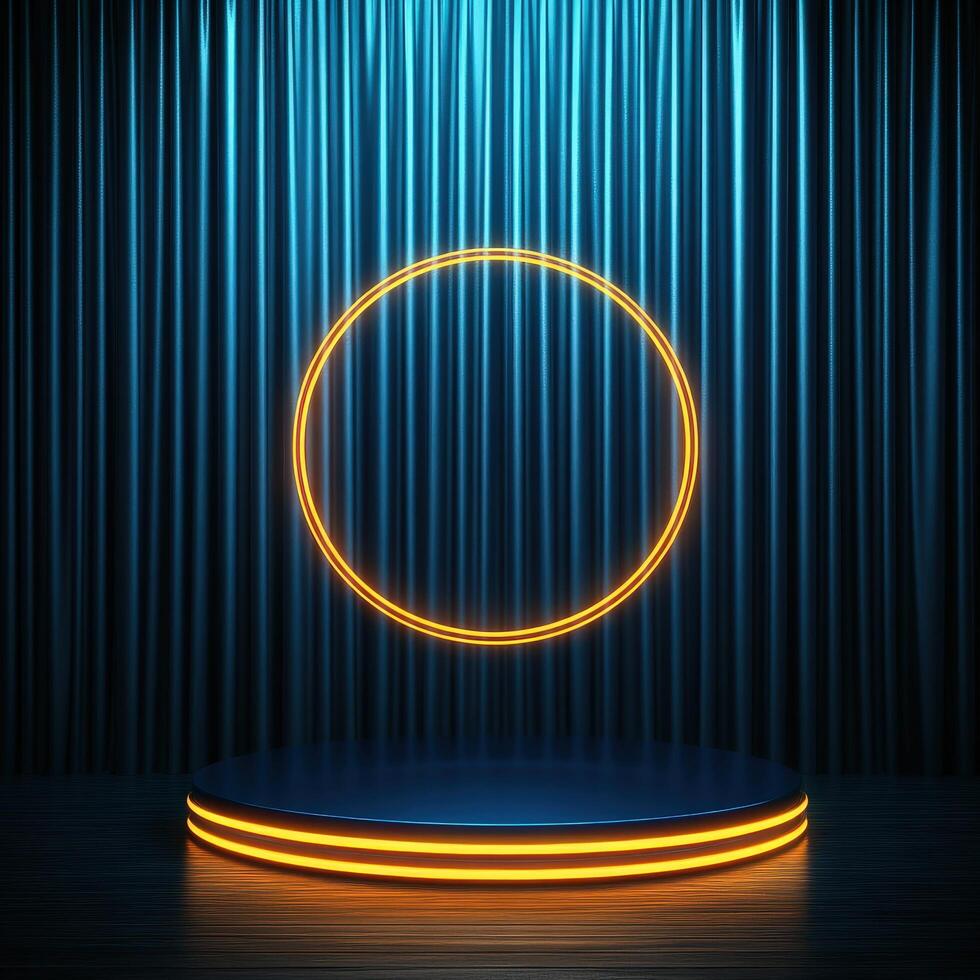 Neon lights on stage with a round circle photo