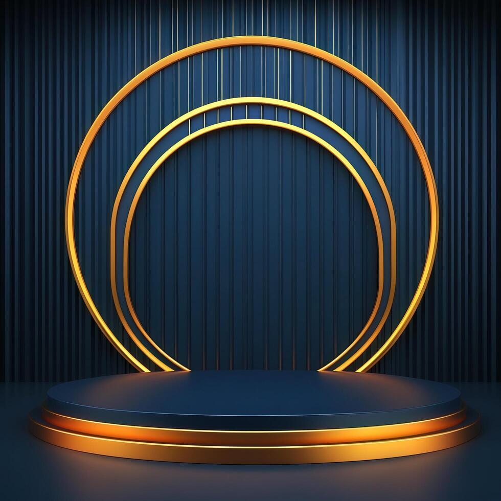 3d rendering of a podium with a golden circle photo