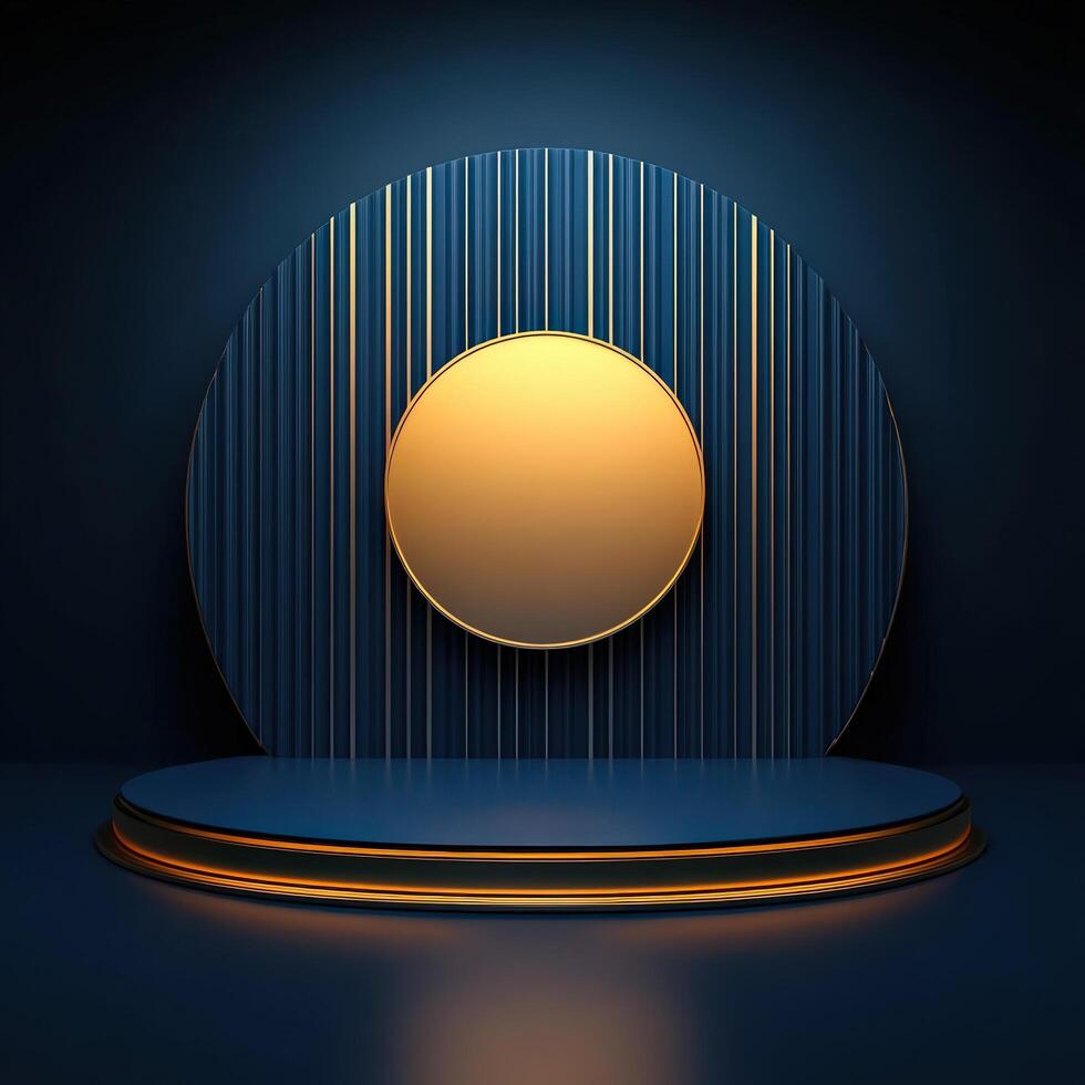 3d render of a podium with a golden circle photo