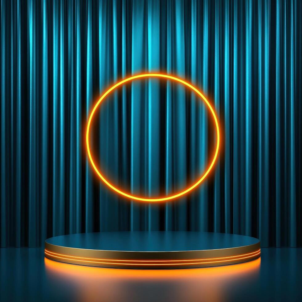 An empty stage with a neon ring on it photo