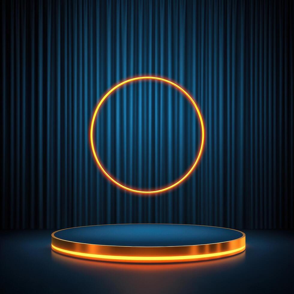 An empty stage with a neon circle on it photo