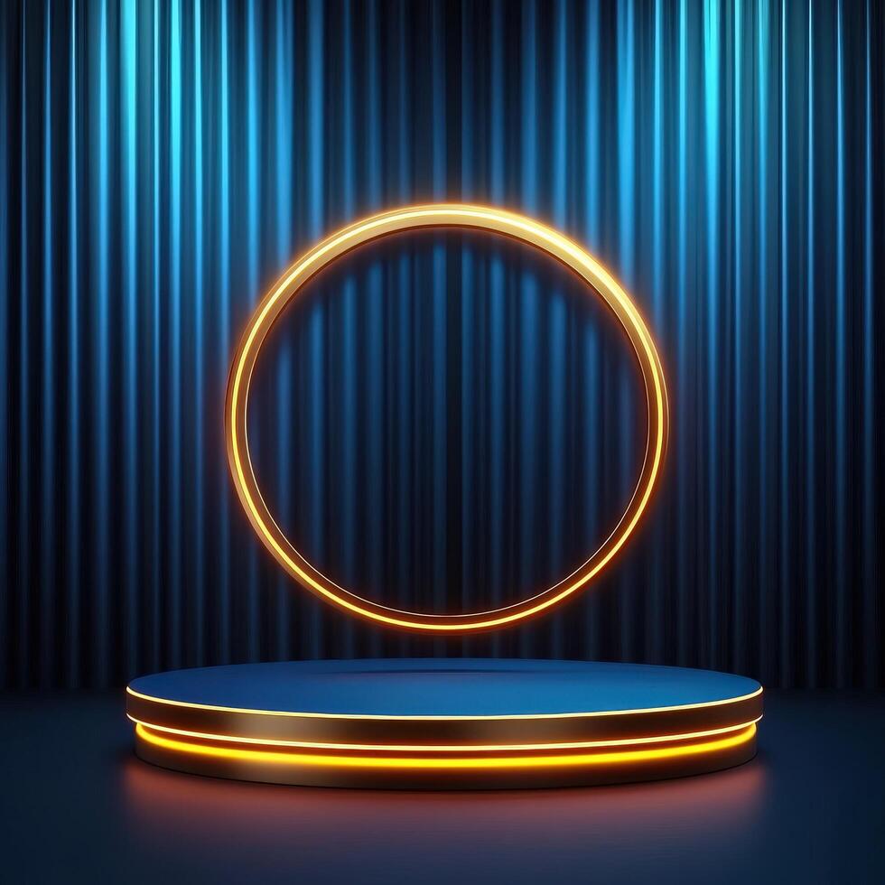 An empty stage with a neon ring on it photo