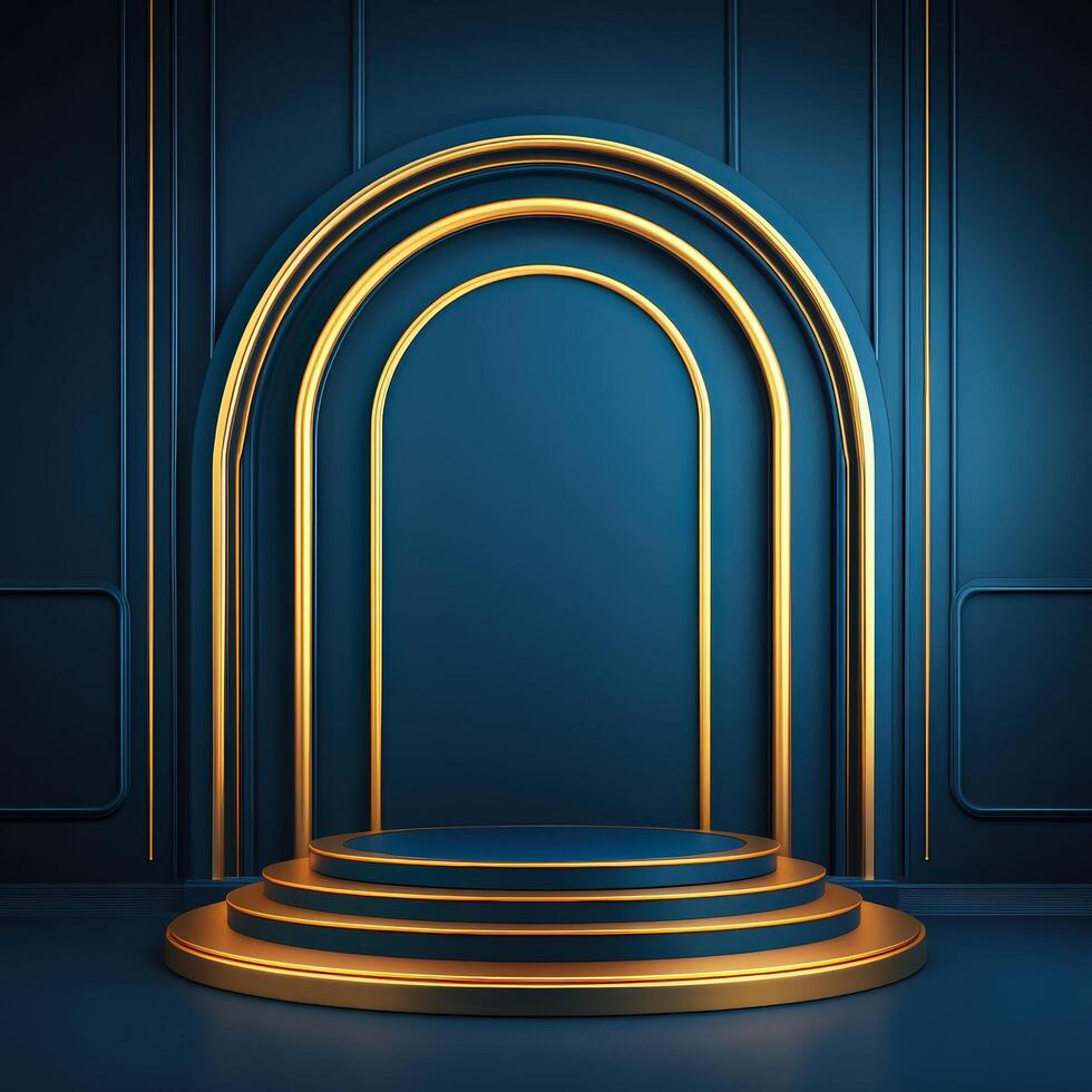Golden stage with an archway and a podium photo