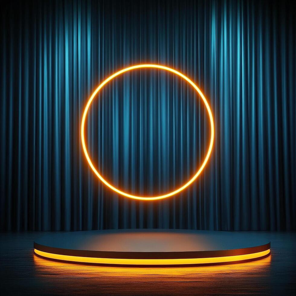 An empty stage with a neon circle on it photo