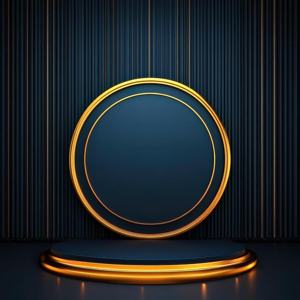 3d render of a podium with a round light on it photo