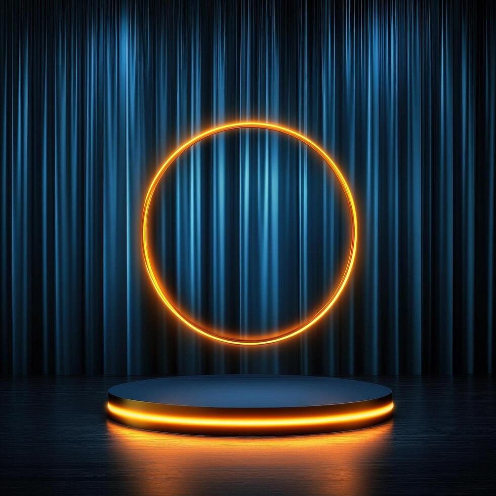 An empty stage with a neon circle on it photo