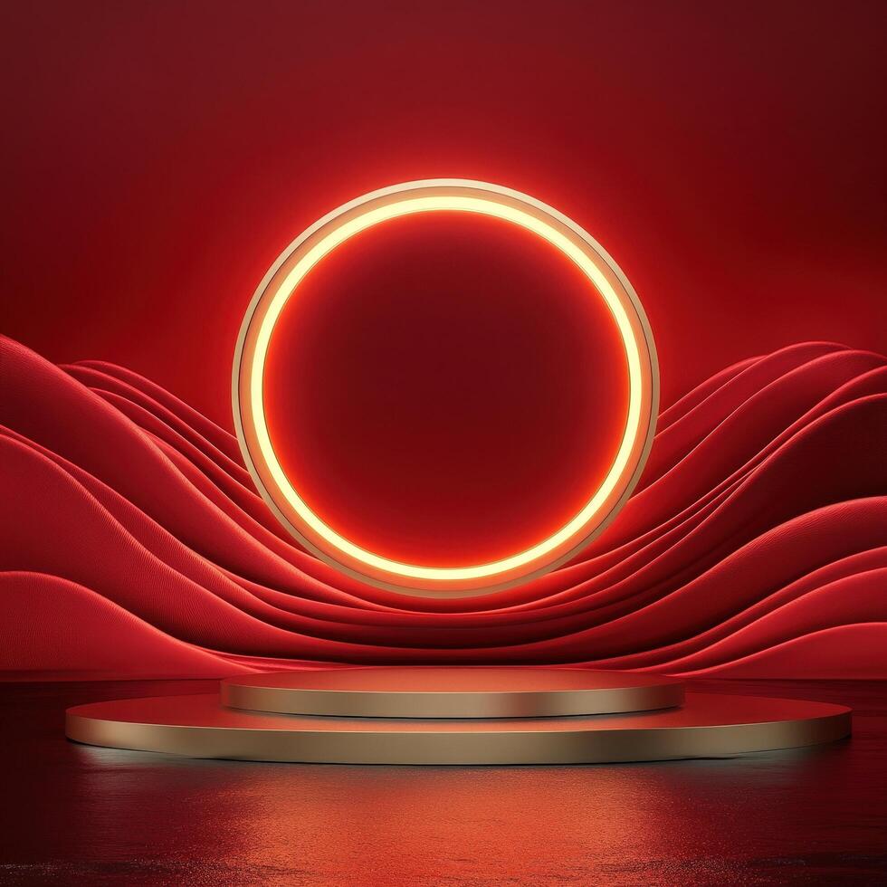 3d rendering of a red circular light on a podium photo