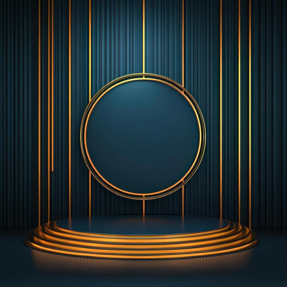 An empty stage with a round circle in the middle photo