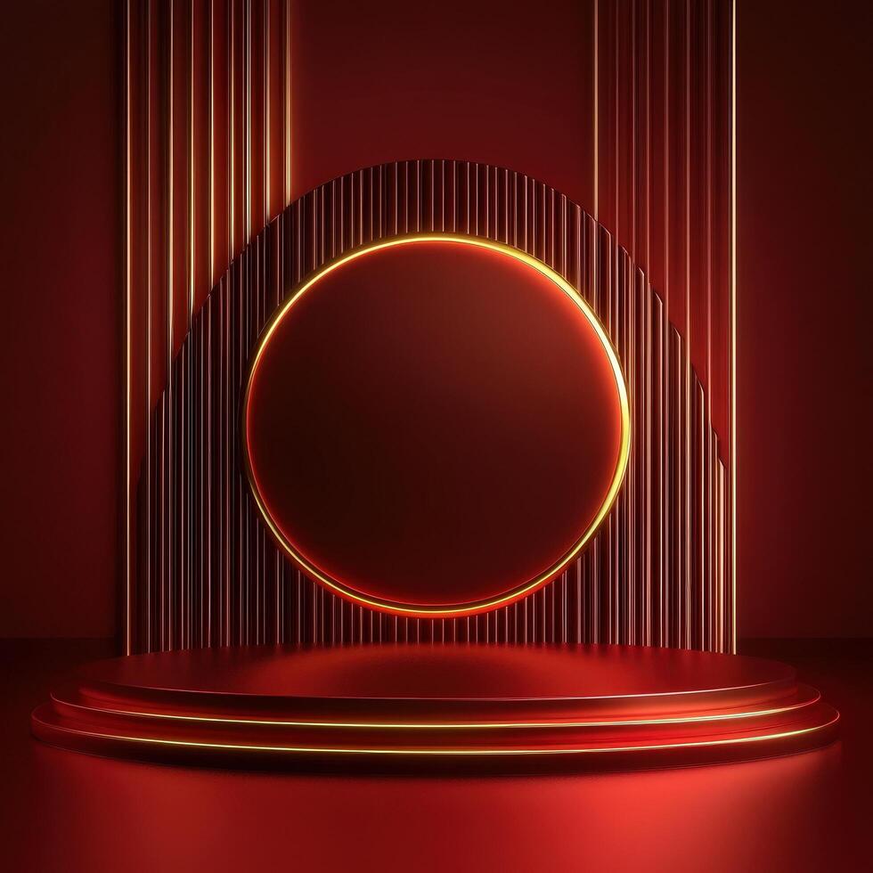 3d illustration of a red stage with a round circle photo